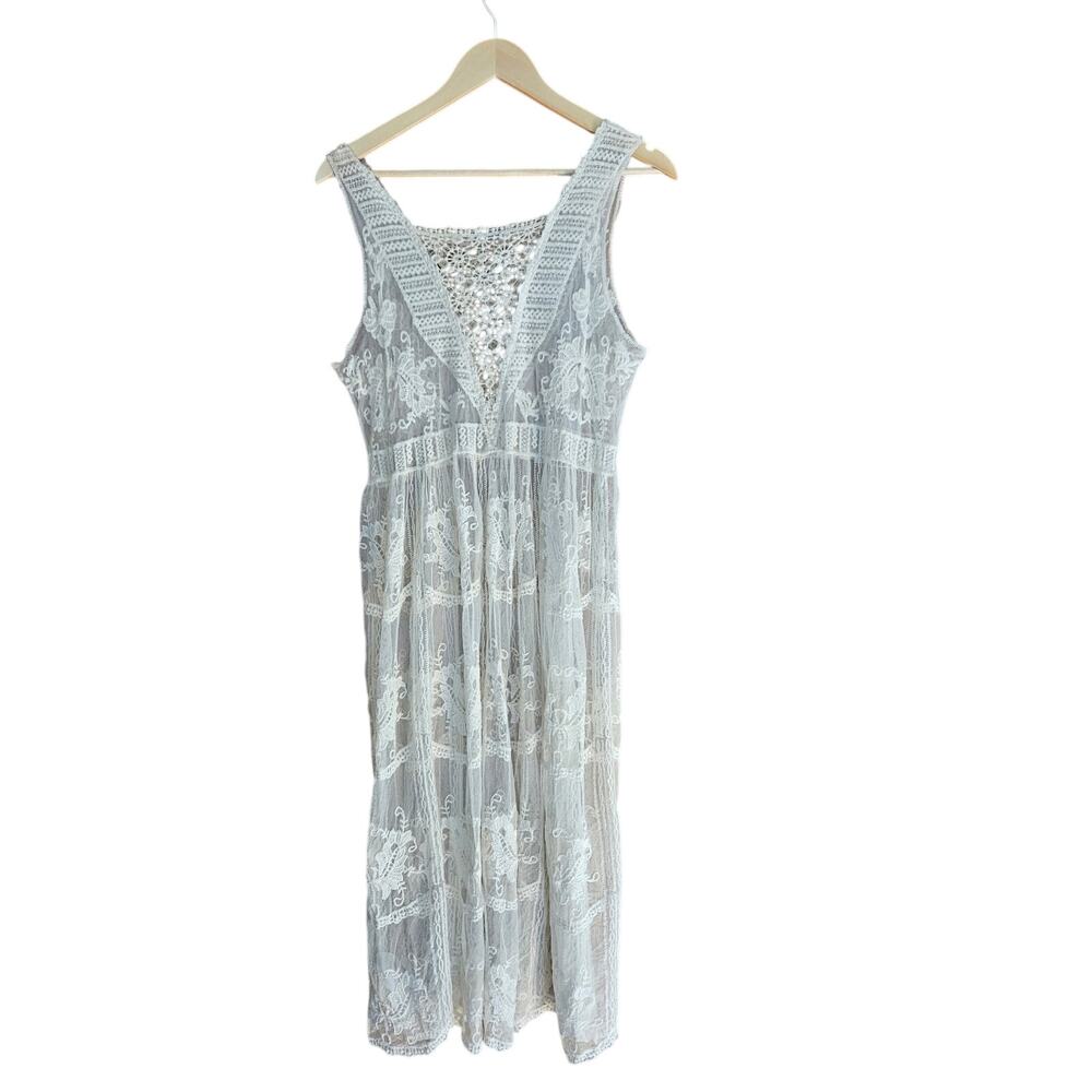 Sweet Miss Romantic Cream Sheer Embroidery Lace Mesh Overlay Dress S/M Western